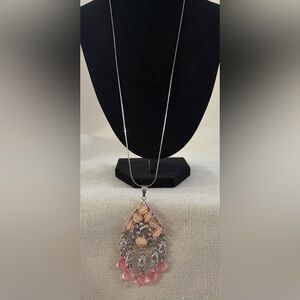 Elegant Silver and Pink Pendant Necklace
